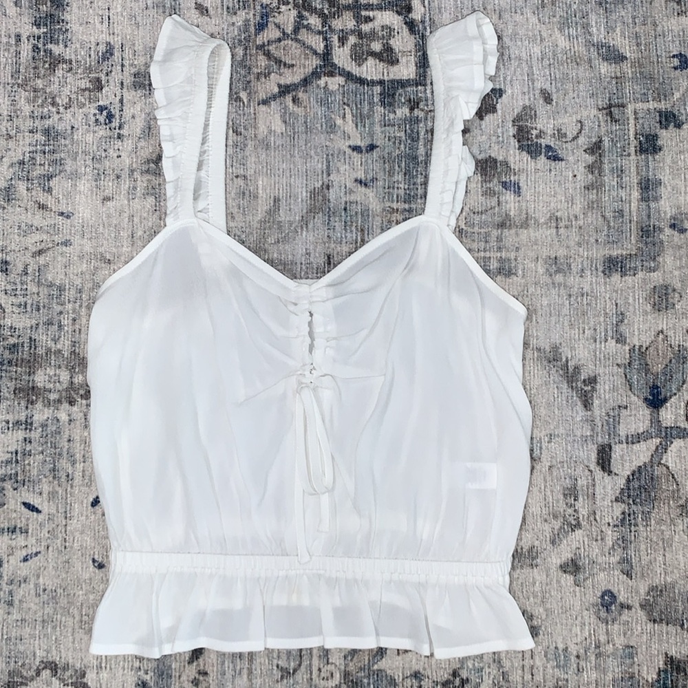 Express Sheer White Ruffle Tank Top Extra Small, NWT
